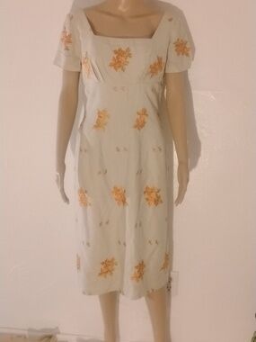 Lilli Diamond Of California Embroidery Wiggle Dress 50's Vintage Chest 18.5"